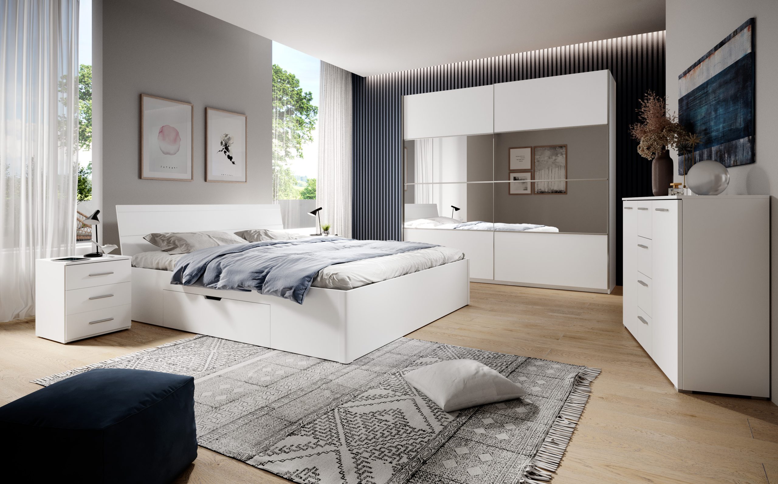 Bett, Stauraumbett mit 2 Bettschubladen weiß 160X 200 cm – Möbel 29